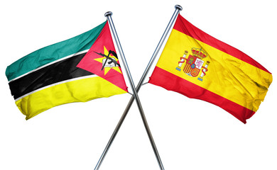 Mozambique flag with Spain flag, 3D rendering