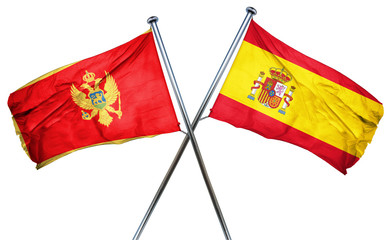 Montenegro flag with Spain flag, 3D rendering