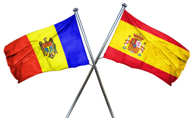 Moldova flag with Spain flag, 3D rendering