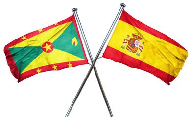 Grenada flag with Spain flag, 3D rendering
