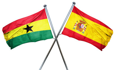 Ghana flag with Spain flag, 3D rendering