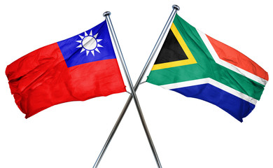 Republic of china flag with South Africa flag, 3D rendering
