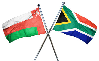 Oman flag with South Africa flag, 3D rendering