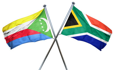 Comoros flag with South Africa flag, 3D rendering