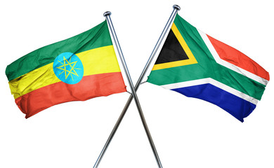 Ethiopia flag with South Africa flag, 3D rendering