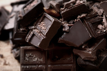 Chopped chocolate pieces, close up