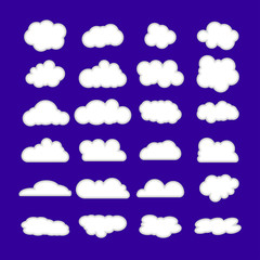 Set of clouds isolated on blue background. Flat icon app. Element for advertising and promotional message