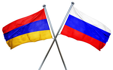 Armenia flag with Russia flag, 3D rendering