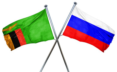 Zambia flag with Russia flag, 3D rendering