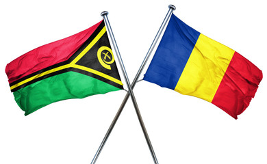 Vanatu flag with Romania flag, 3D rendering