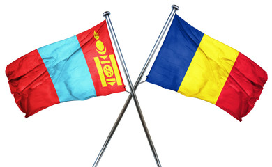 Mongolia flag with Romania flag, 3D rendering