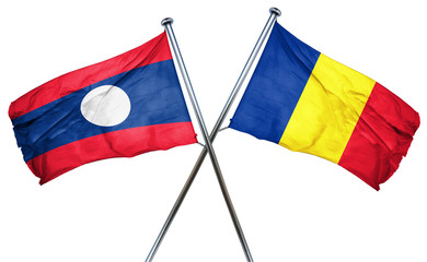 Laos flag with Romania flag, 3D rendering