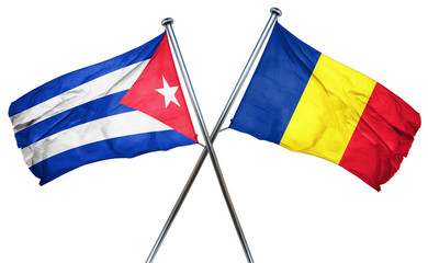 Cuba flag with Romania flag, 3D rendering