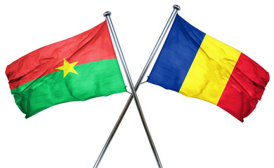 Burkina Faso flag with Romania flag, 3D rendering