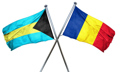 Bahamas flag with Romania flag, 3D rendering