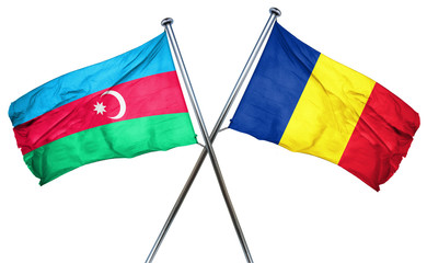 Azerbaijan flag with Romania flag, 3D rendering