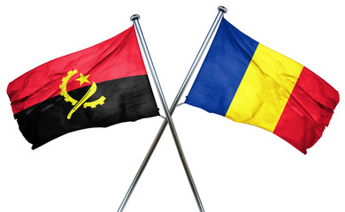 Angola flag with Romania flag, 3D rendering