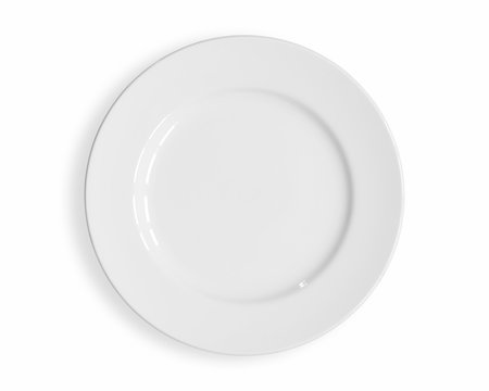 Top view of blank white dish isolated on a white background.