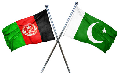 Afghanistan flag with Pakistan flag, 3D rendering