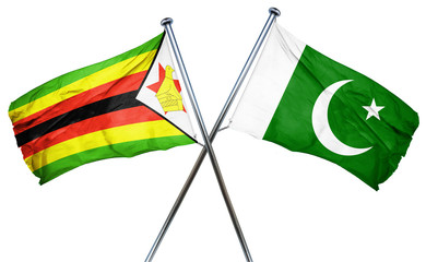 Zimbabwe flag with Pakistan flag, 3D rendering