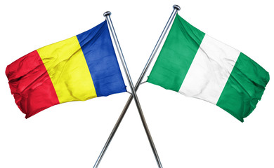 Romania flag with Nigeria flag, 3D rendering