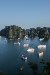 Fototapeta na wymiar Distant View of Ha Long Bay Waters