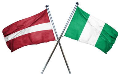 Latvia flag with Nigeria flag, 3D rendering