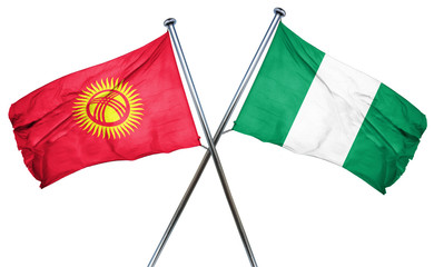 Kyrgyzstan flag with Nigeria flag, 3D rendering