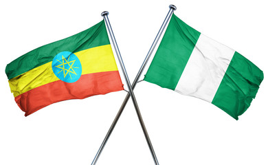 Ethiopia flag with Nigeria flag, 3D rendering