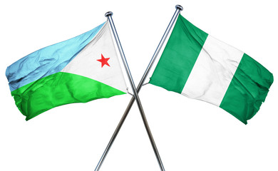 Djibouti flag with Nigeria flag, 3D rendering