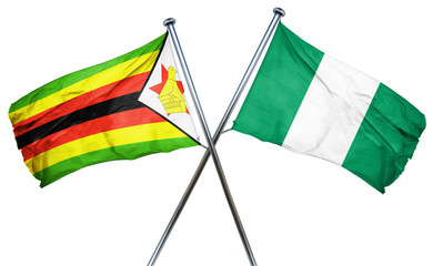 Zimbabwe flag with Nigeria flag, 3D rendering
