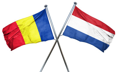 Romania flag with Netherlands flag, 3D rendering