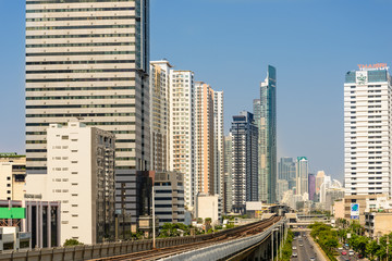 Fototapeta na wymiar Metro staion with blue sky in Bangkok, Thailand