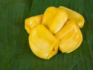 sweet Jackfruit in banana leaf, Summer fruit of Thailand