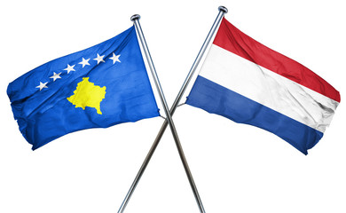 Kosovo flag with Netherlands flag, 3D rendering