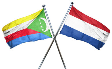 Comoros flag with Netherlands flag, 3D rendering