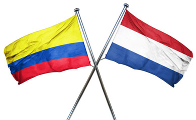 Colombia flag with Netherlands flag, 3D rendering