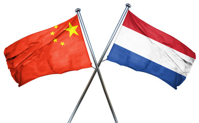 China flag with Netherlands flag, 3D rendering