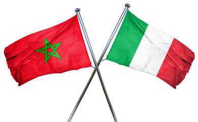 Morocco flag with Italy flag, 3D rendering
