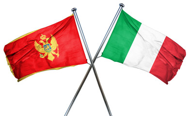 Fototapeta na wymiar Montenegro flag with Italy flag, 3D rendering