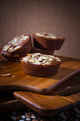 Homemade delicious fresh chocolate and almonds cake