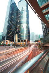 HongKong of road light trails on streetscape buildings in