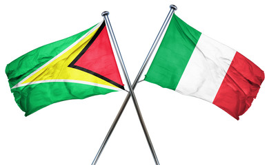 Guyana flag with Italy flag, 3D rendering