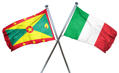 Grenada flag with Italy flag, 3D rendering
