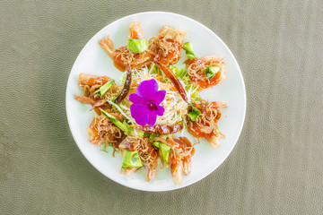 Deep fried Shrimp crispy with tamarind sauce delicious Thai food.
