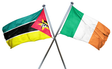 Mozambique flag with Ireland flag, 3D rendering