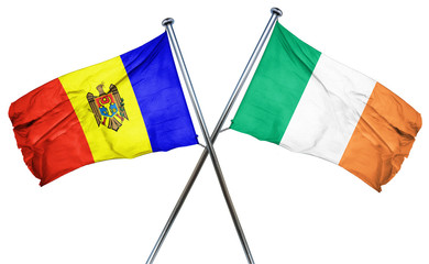 Moldova flag with Ireland flag, 3D rendering