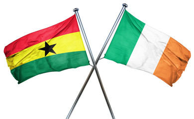 Ghana flag with Ireland flag, 3D rendering