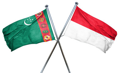 Turkmenistan flag with Indonesia flag, 3D rendering