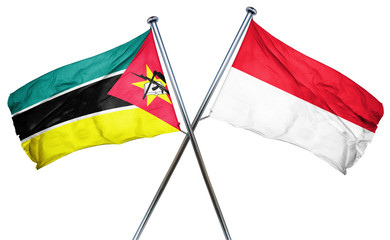 Mozambique flag with Indonesia flag, 3D rendering